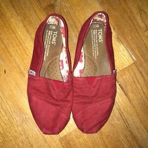 Original Red Canvas TOMS Slip-Ons  (Women's 7.5)